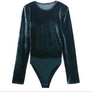 Zara Blue Black Velvet Bodysuit NWT Medium